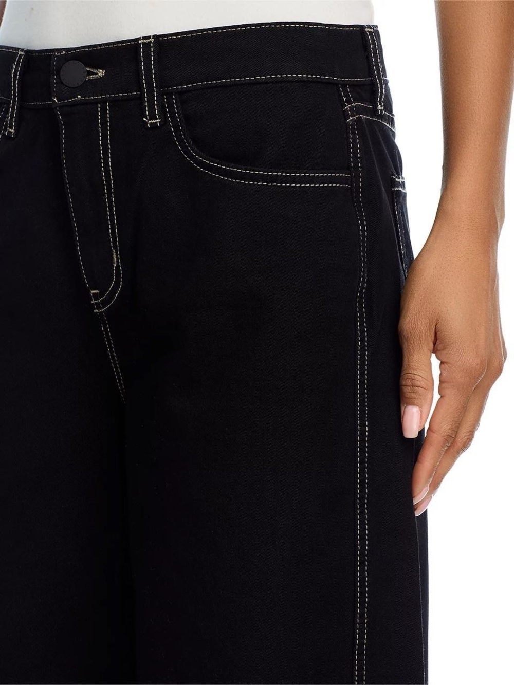 L’agence Black Beau wide leg jeans with white contrast stitching